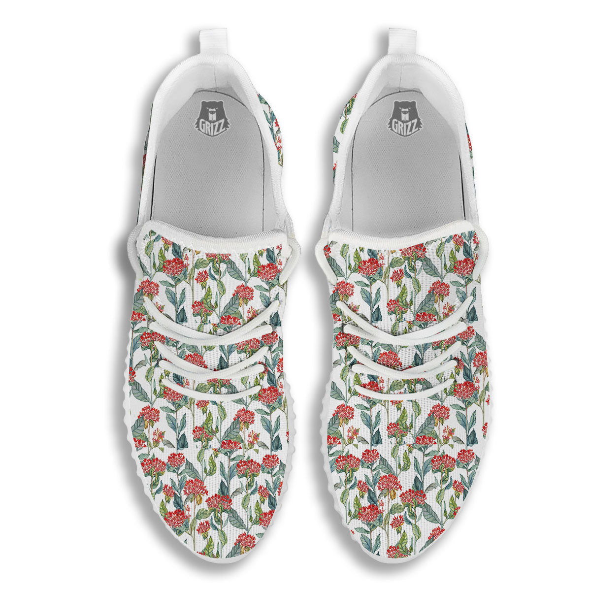 Bouvardia Print Pattern White Walking Shoes-grizzshop