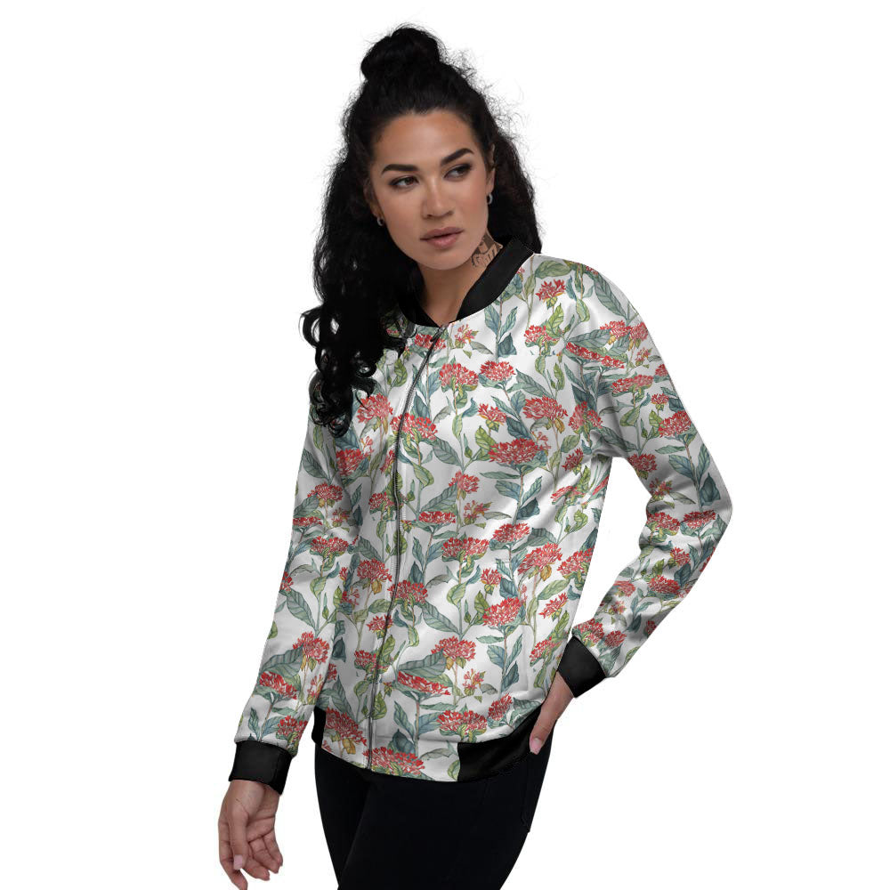 Bouvardia Print Pattern Women's Bomber Jacket-grizzshop