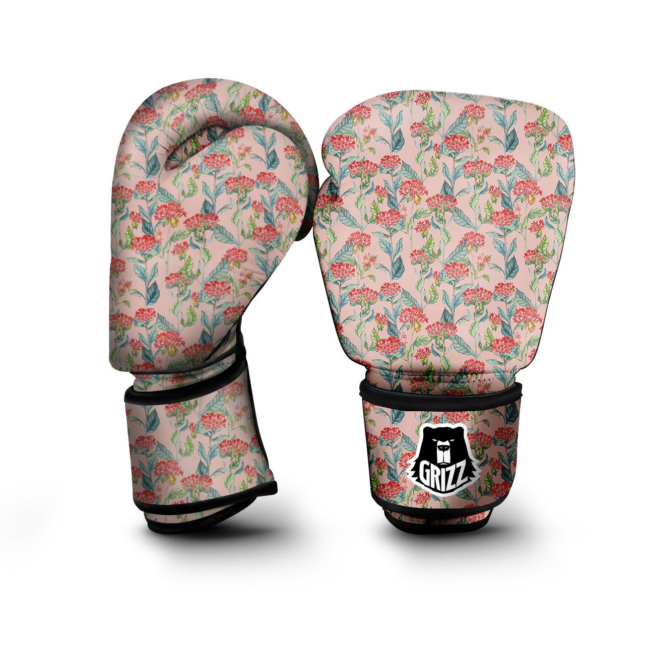 Bouvardia Red Print Pattern Boxing Gloves-grizzshop