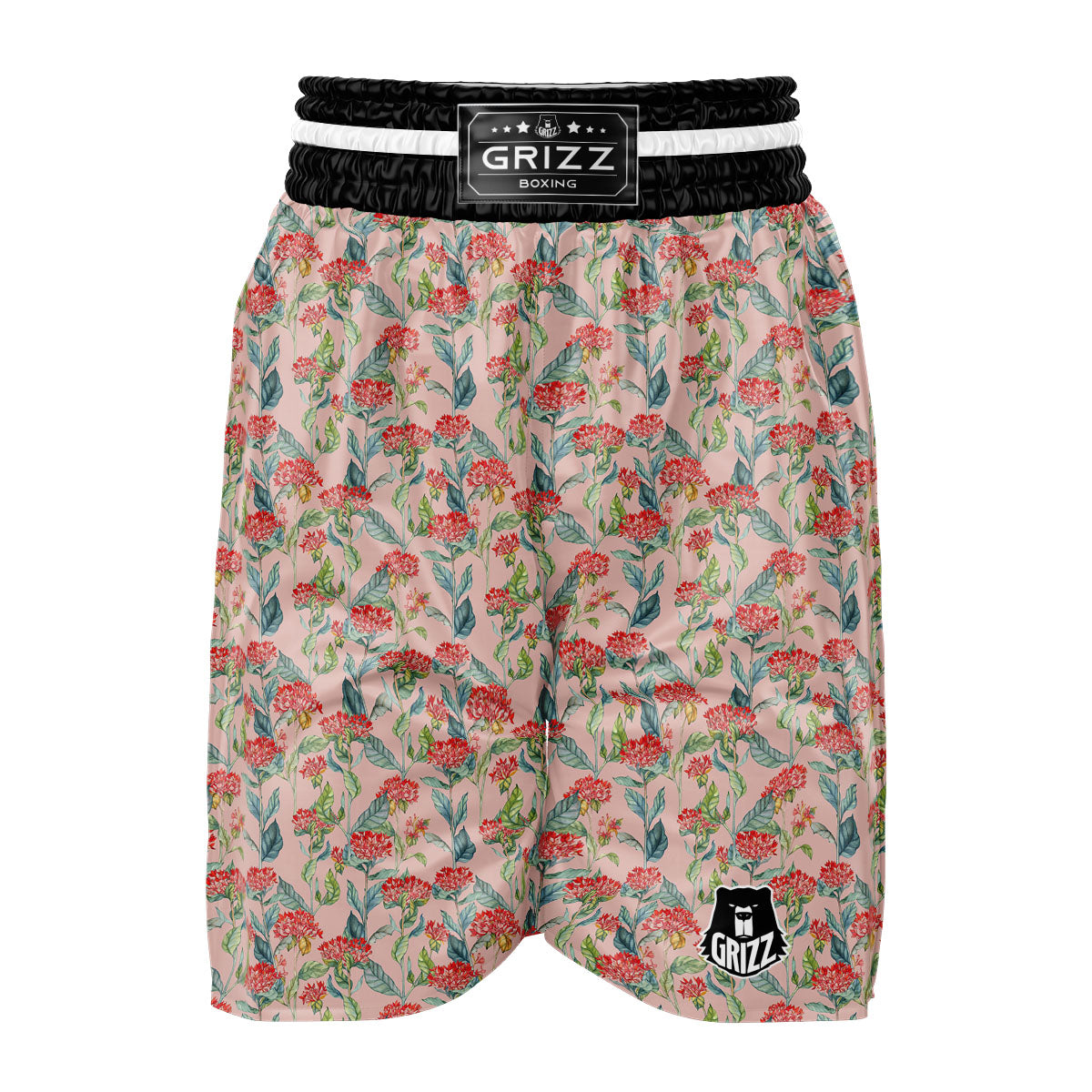 Bouvardia Red Print Pattern Boxing Shorts-grizzshop