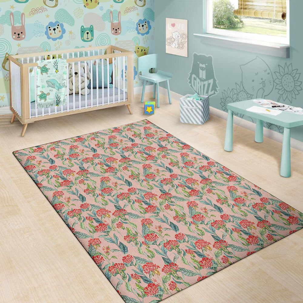 Bouvardia Red Print Pattern Floor Mat-grizzshop
