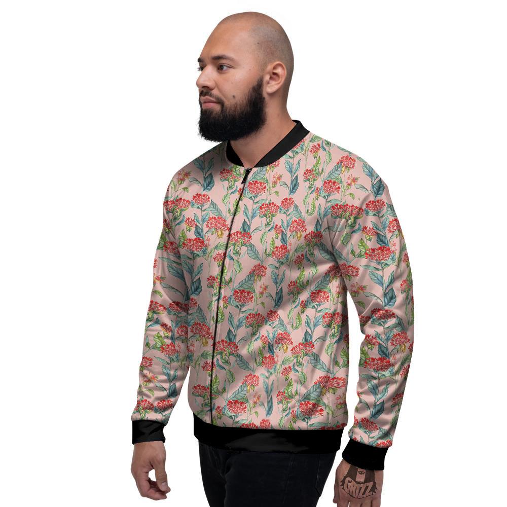 Bouvardia Red Print Pattern Men's Bomber Jacket-grizzshop