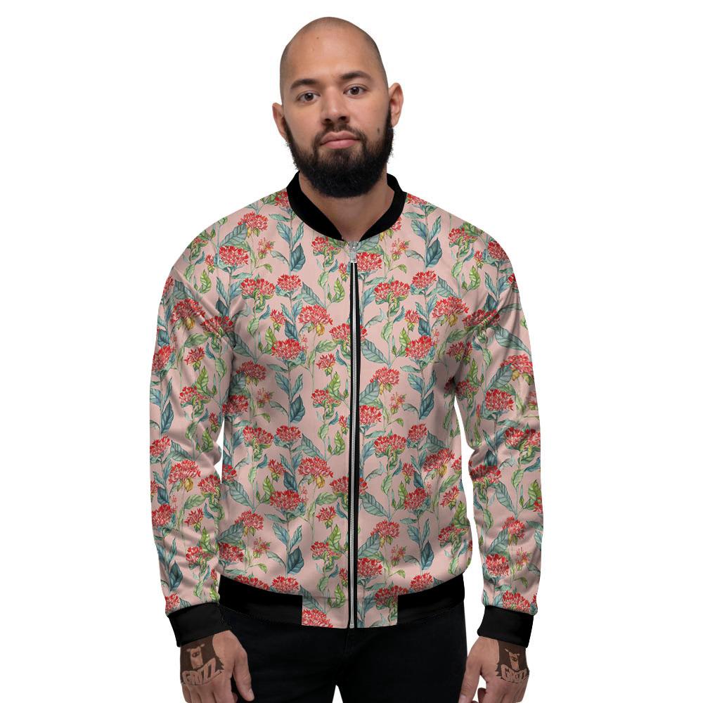 Bouvardia Red Print Pattern Men's Bomber Jacket-grizzshop
