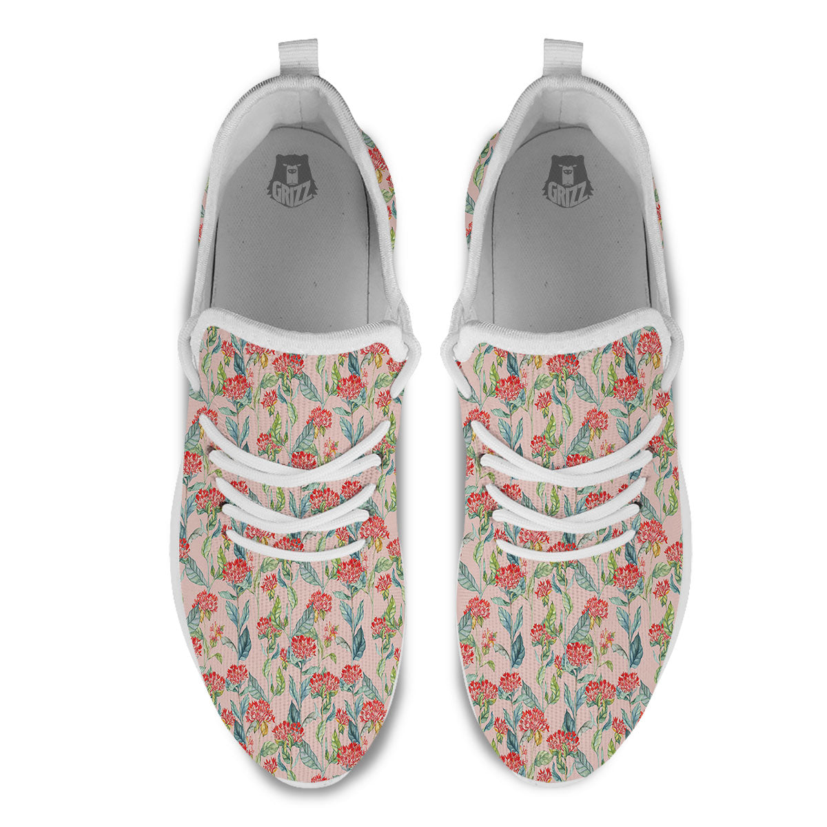 Bouvardia Red Print Pattern White Athletic Shoes-grizzshop