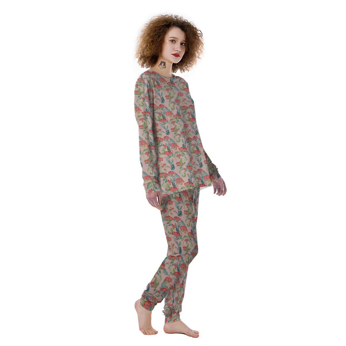 Bouvardia Red Print Pattern Women's Pajamas-grizzshop