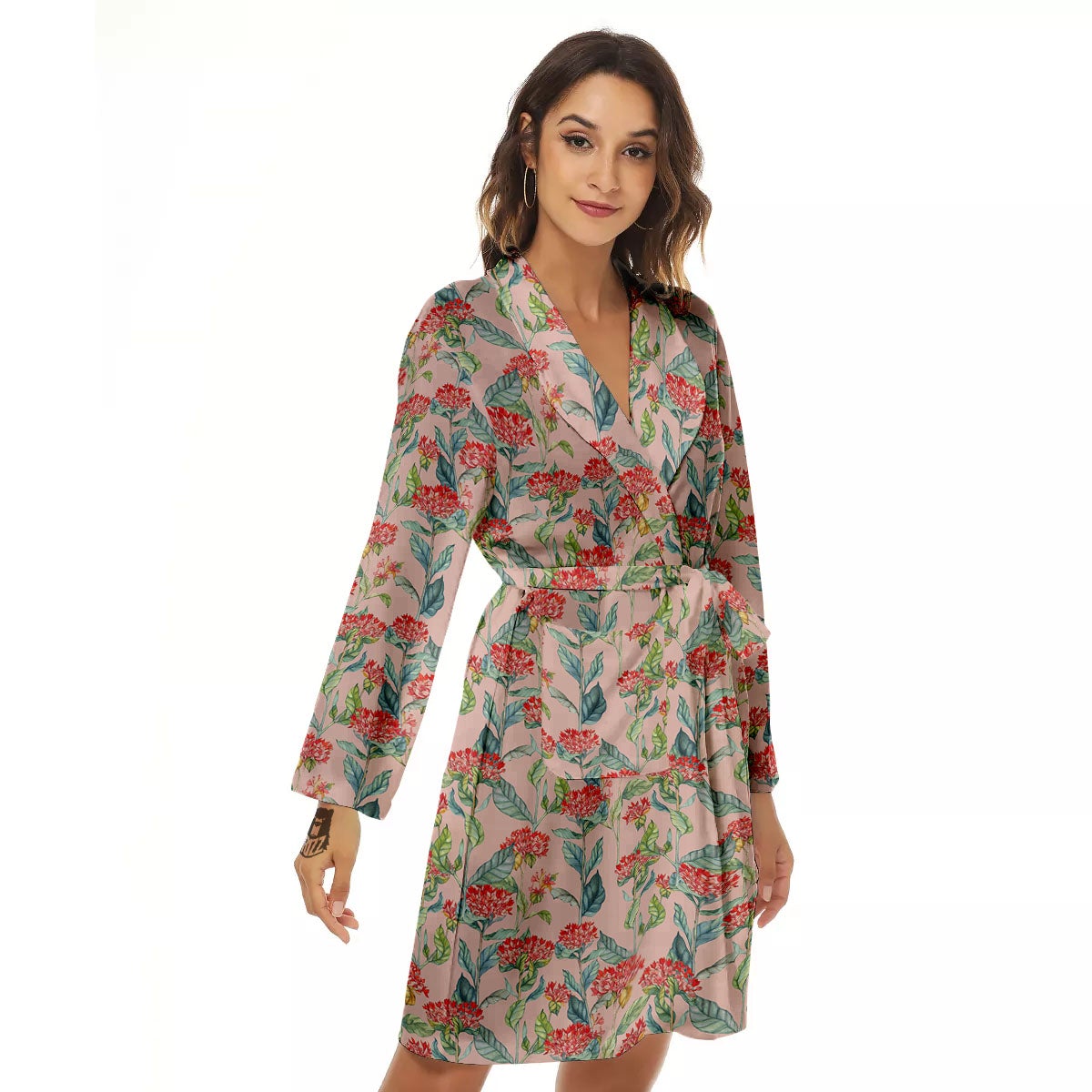 Bouvardia Red Print Pattern Women's Robe-grizzshop