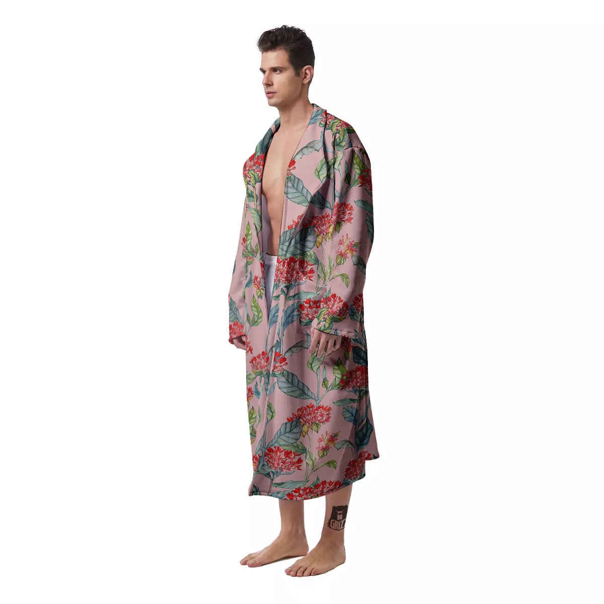 Bouvardia Watercolor Print Pattern Men's Robe-grizzshop