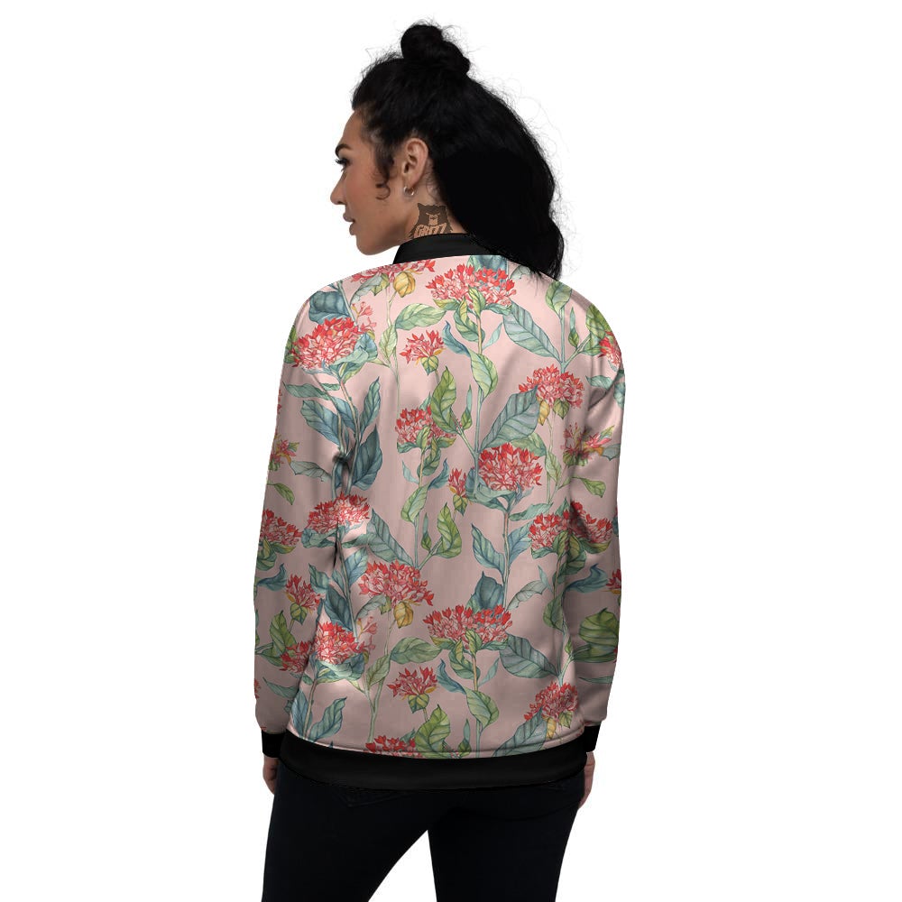 Bouvardia Watercolor Print Pattern Women's Bomber Jacket-grizzshop