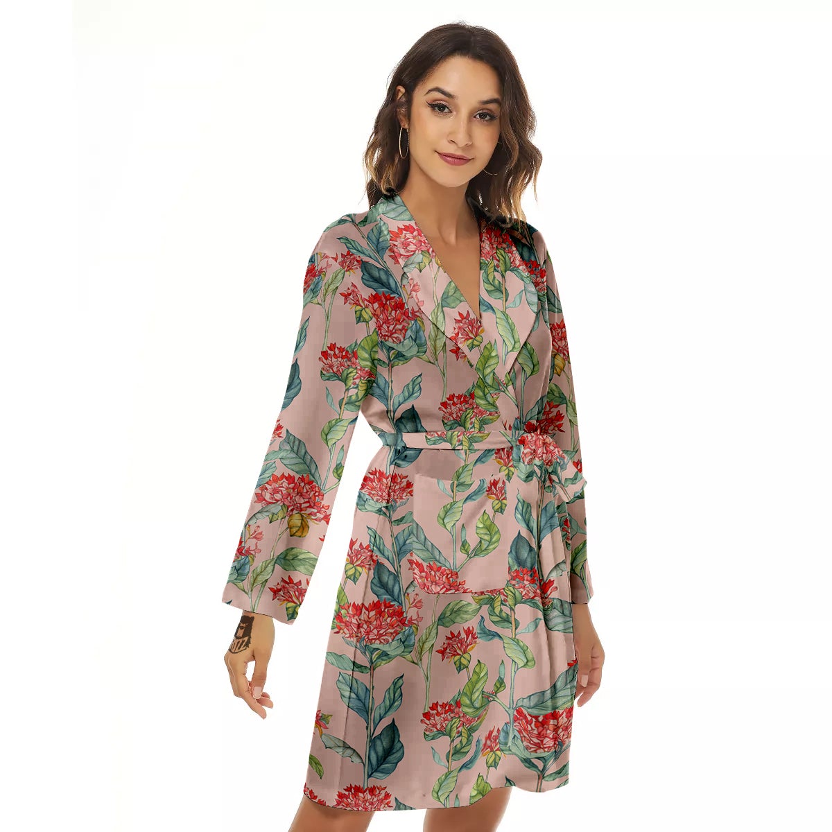 Bouvardia Watercolor Print Pattern Women's Robe-grizzshop