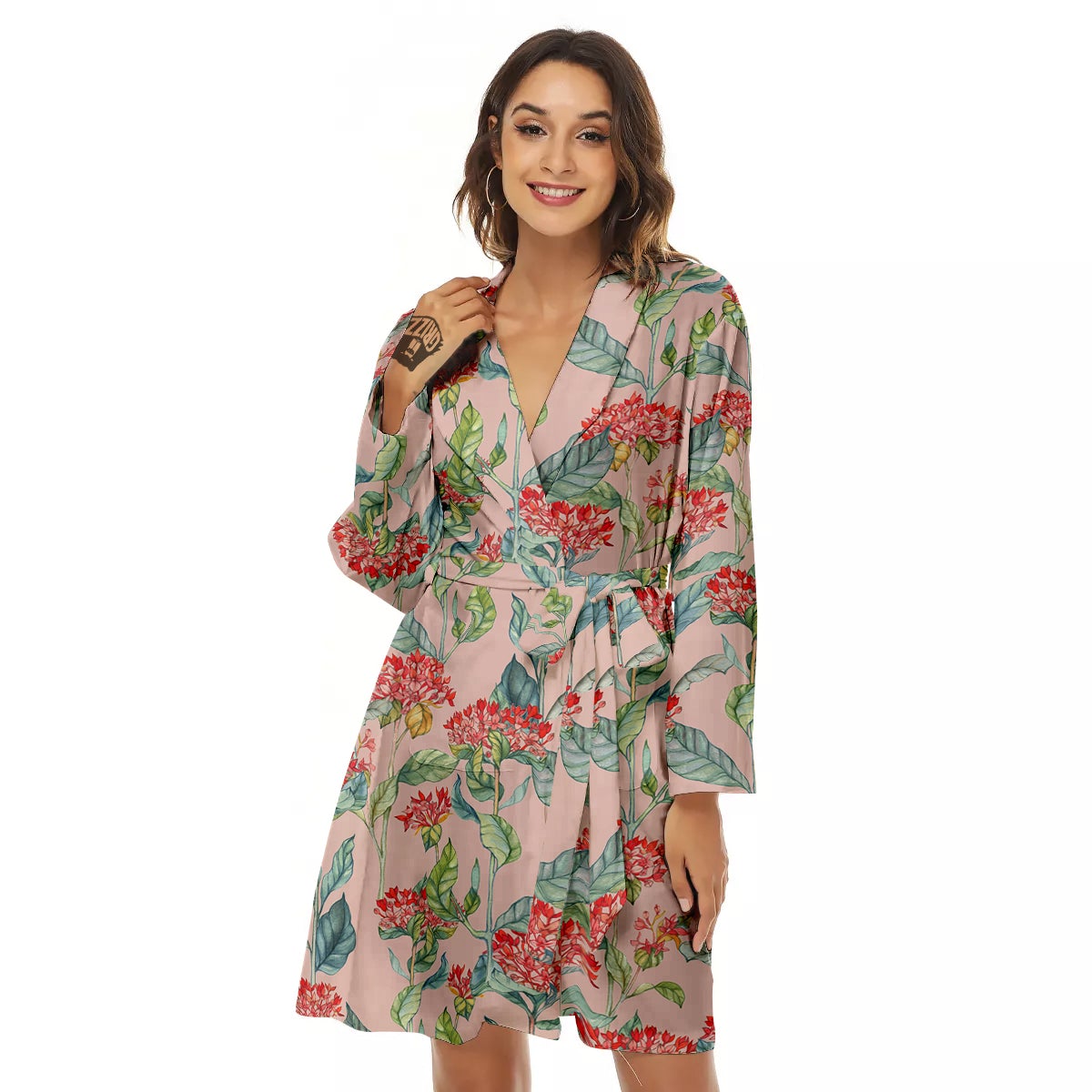 Bouvardia Watercolor Print Pattern Women's Robe-grizzshop