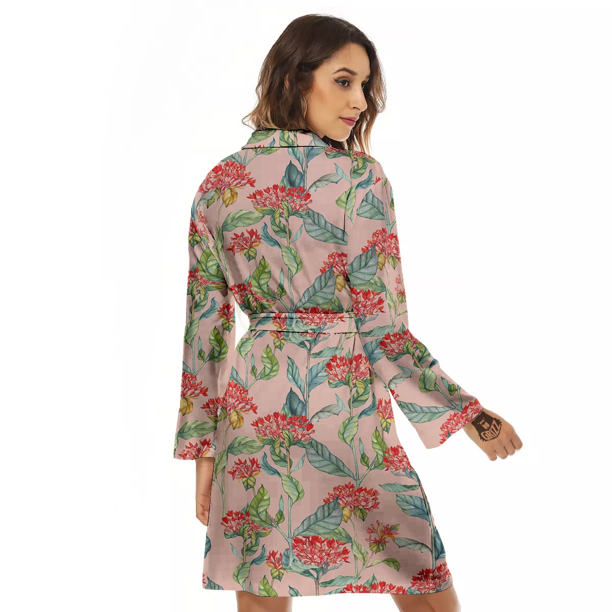 Bouvardia Watercolor Print Pattern Women's Robe-grizzshop