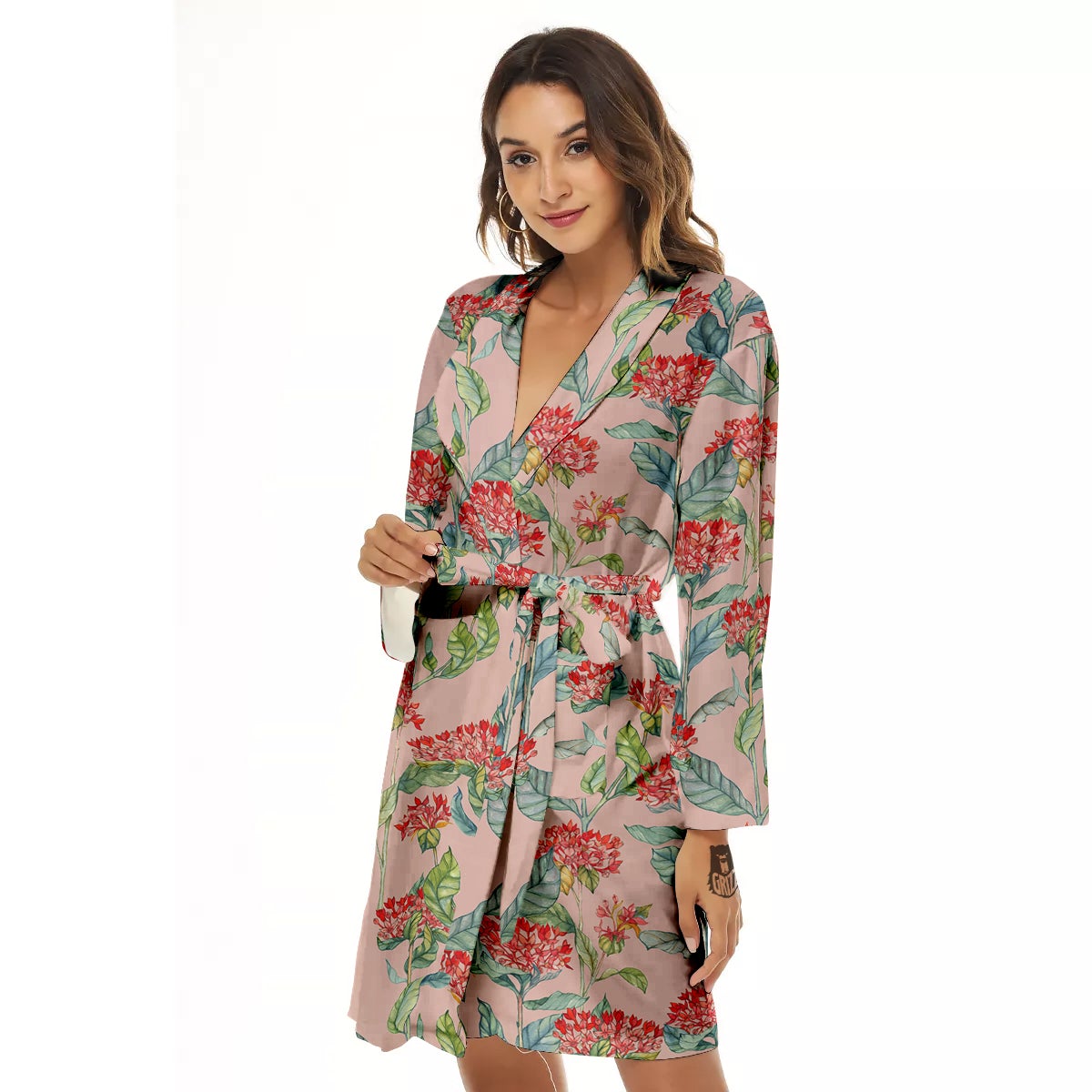Bouvardia Watercolor Print Pattern Women's Robe-grizzshop