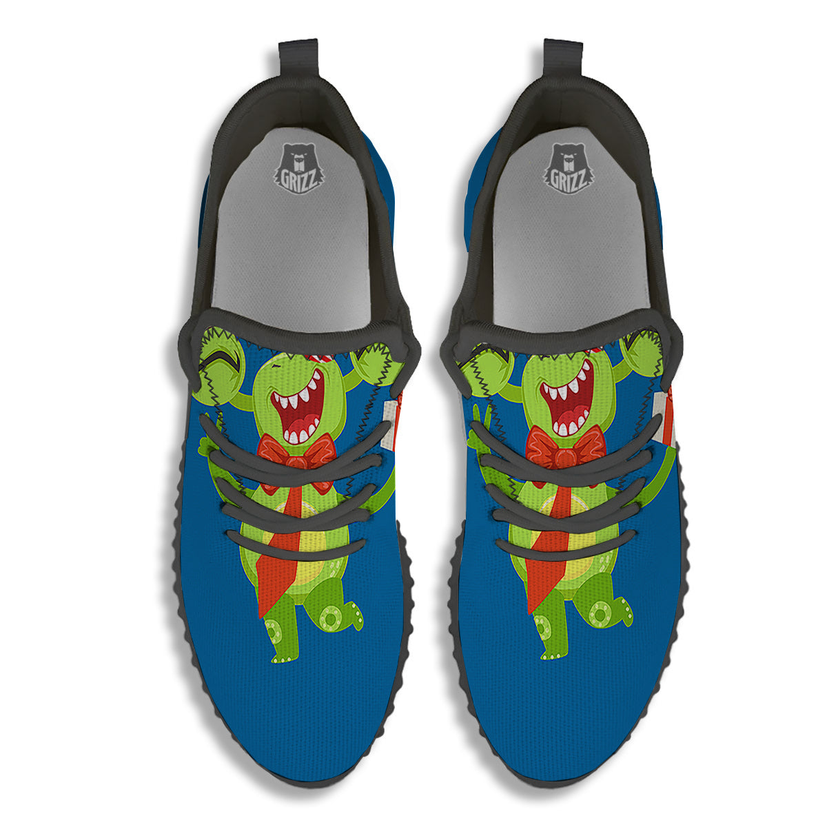 Bow Tie With Cute Alien Print Black Walking Shoes-grizzshop