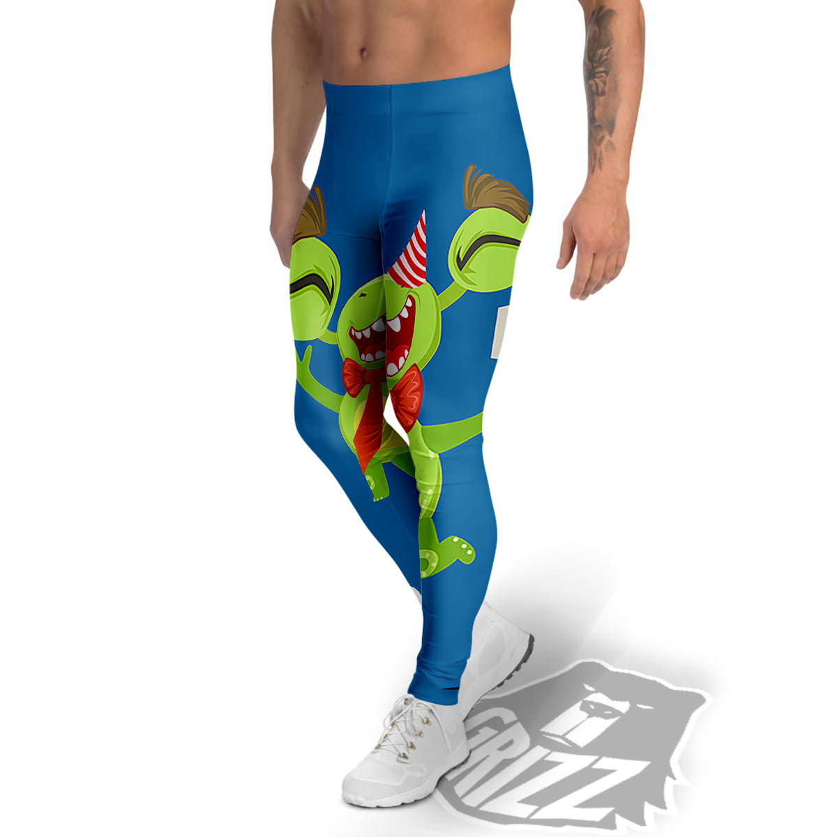 Bow Tie With Cute Alien Print Men's Leggings-grizzshop