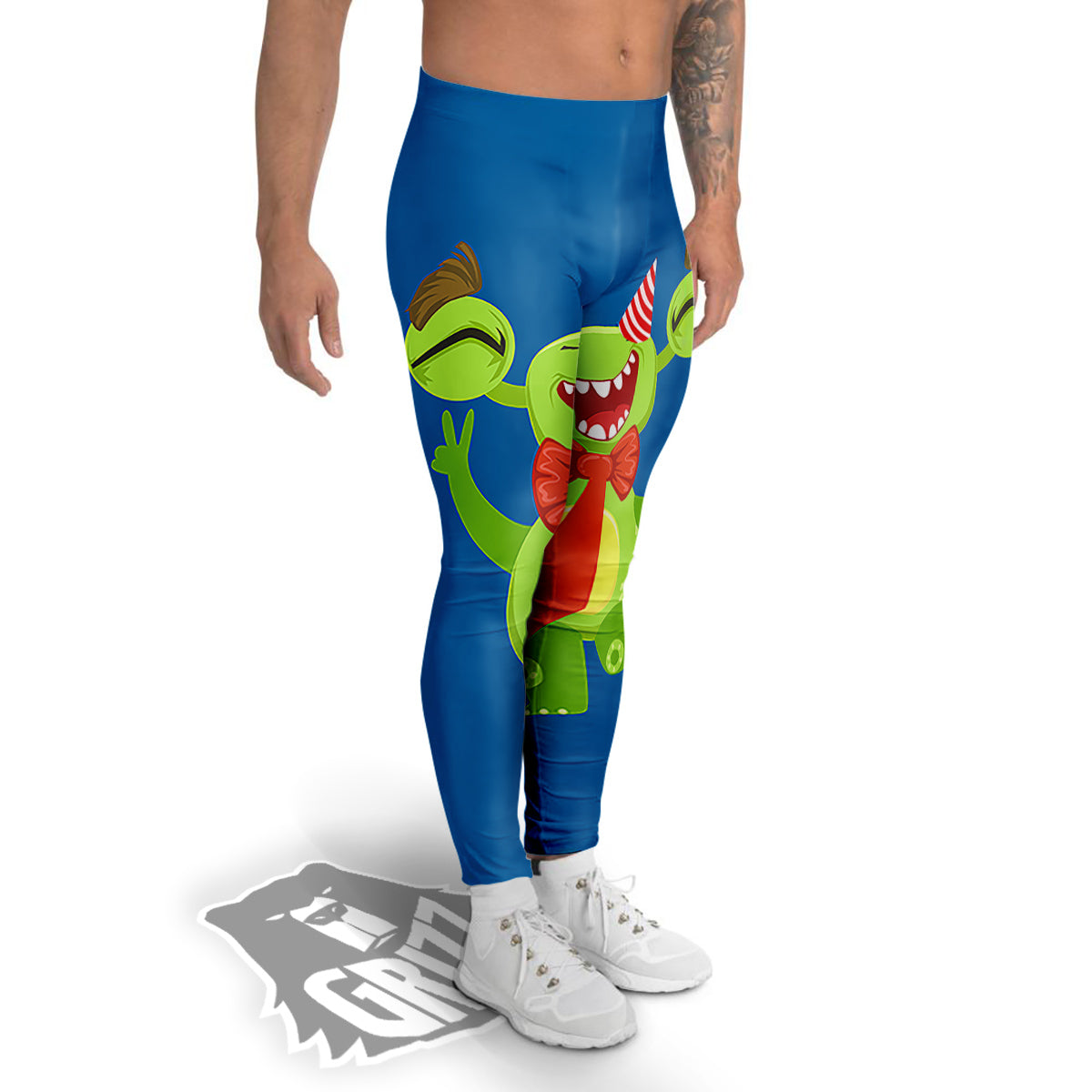 Bow Tie With Cute Alien Print Men's Leggings-grizzshop