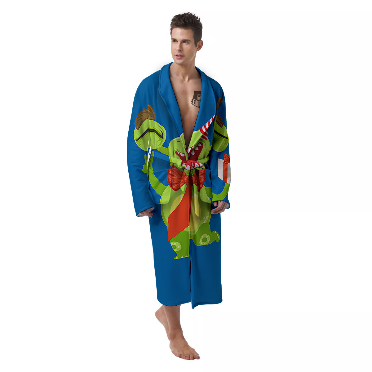 Bow Tie With Cute Alien Print Men's Robe-grizzshop