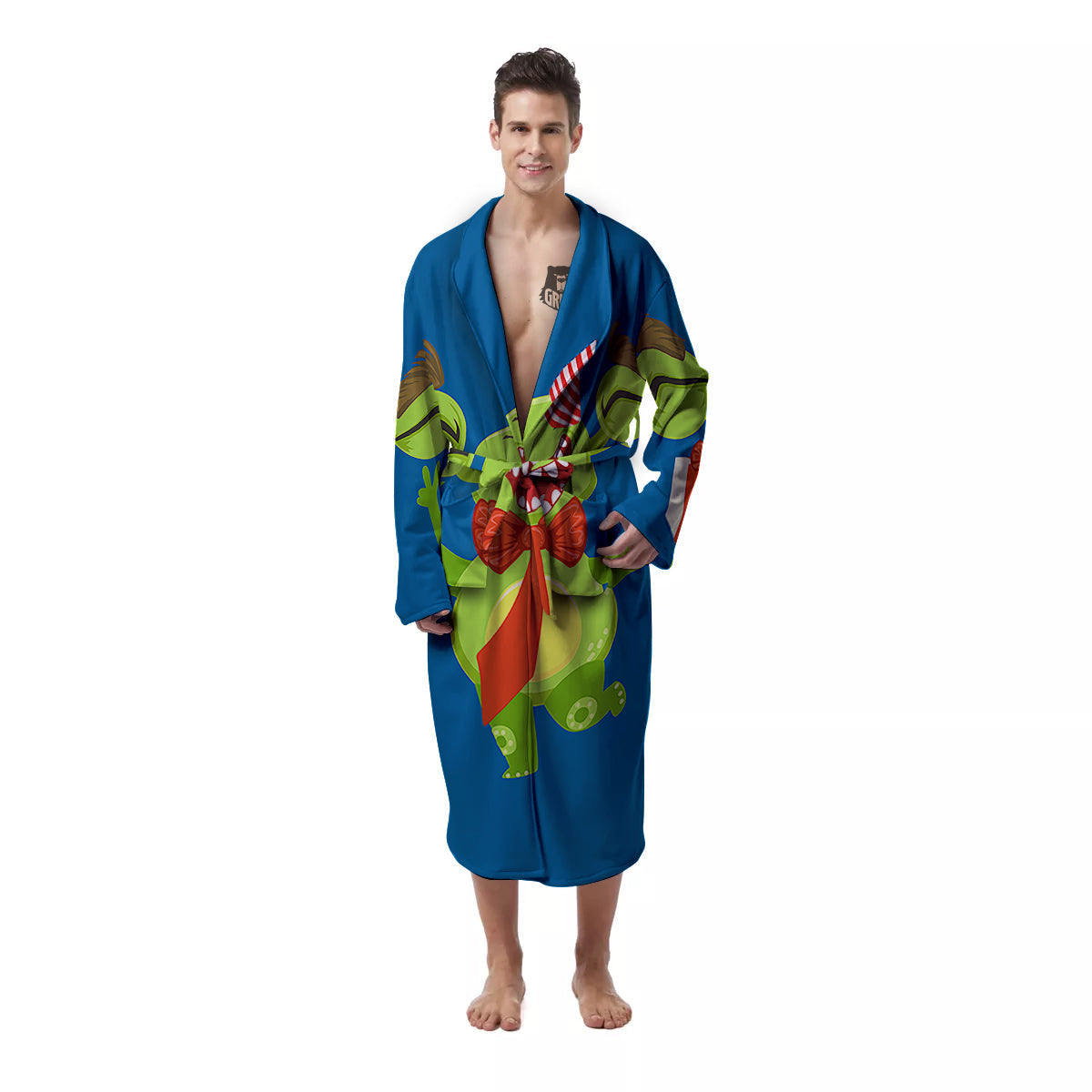Bow Tie With Cute Alien Print Men's Robe-grizzshop