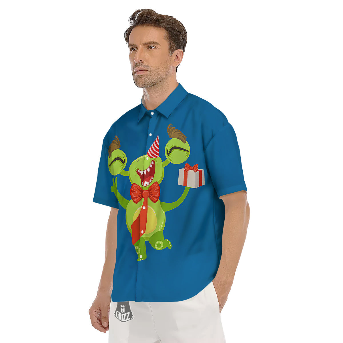 Bow Tie With Cute Alien Print Men's Short Sleeve Shirts-grizzshop