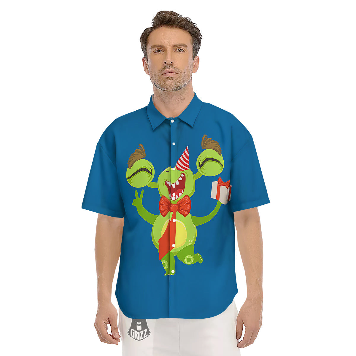 Bow Tie With Cute Alien Print Men's Short Sleeve Shirts-grizzshop