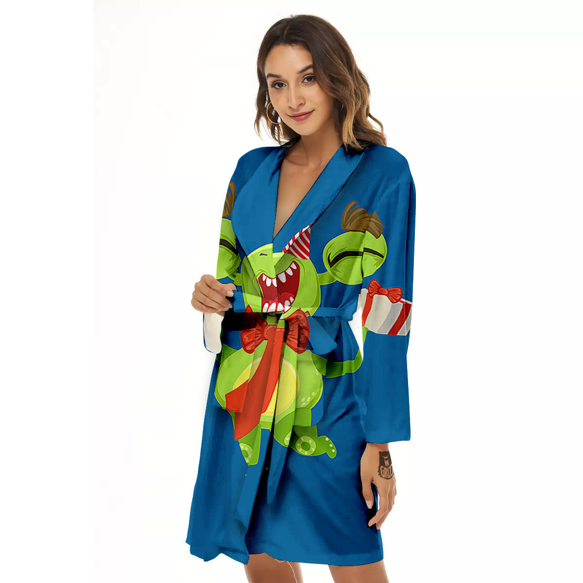 Bow Tie With Cute Alien Print Women's Robe-grizzshop
