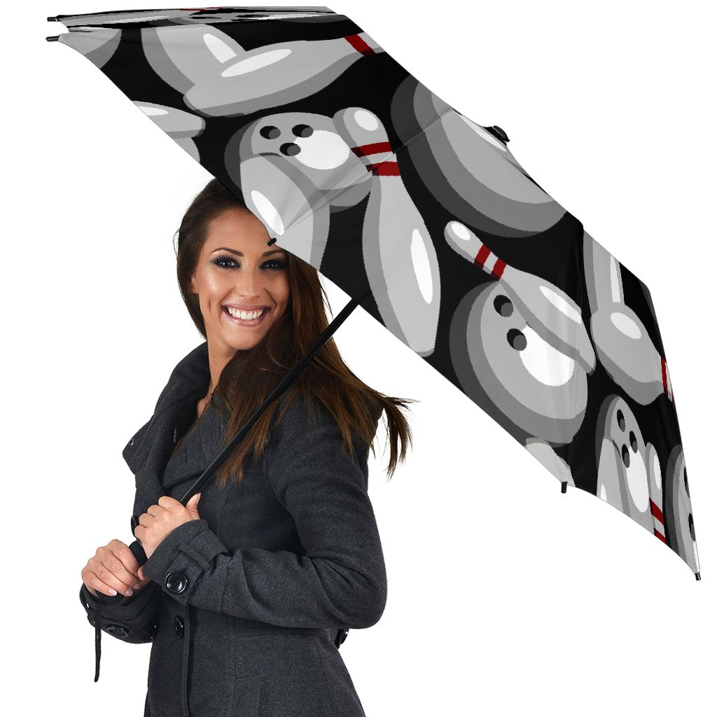 Bowling Pattern Print Automatic Foldable Umbrella-grizzshop