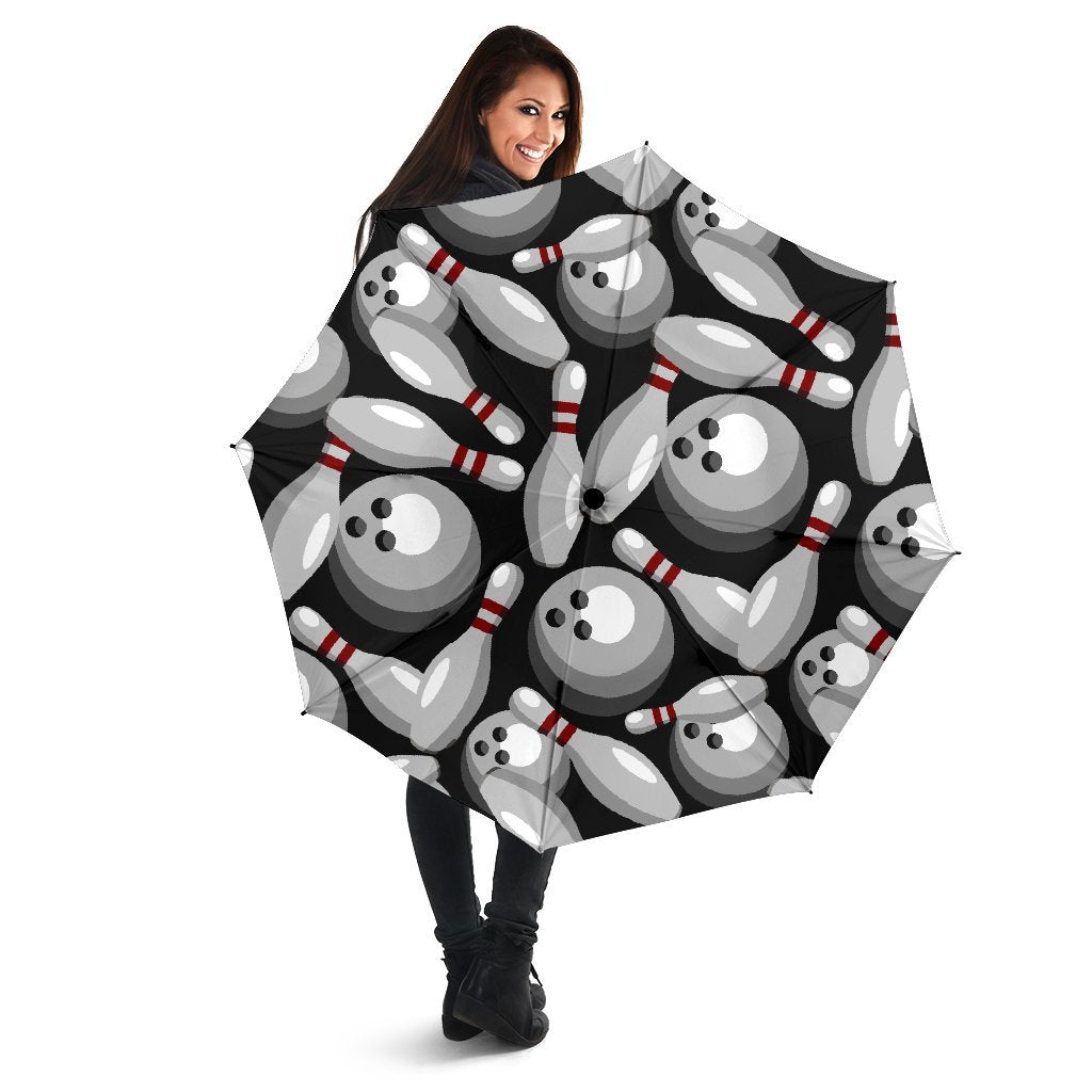 Bowling Pattern Print Automatic Foldable Umbrella-grizzshop