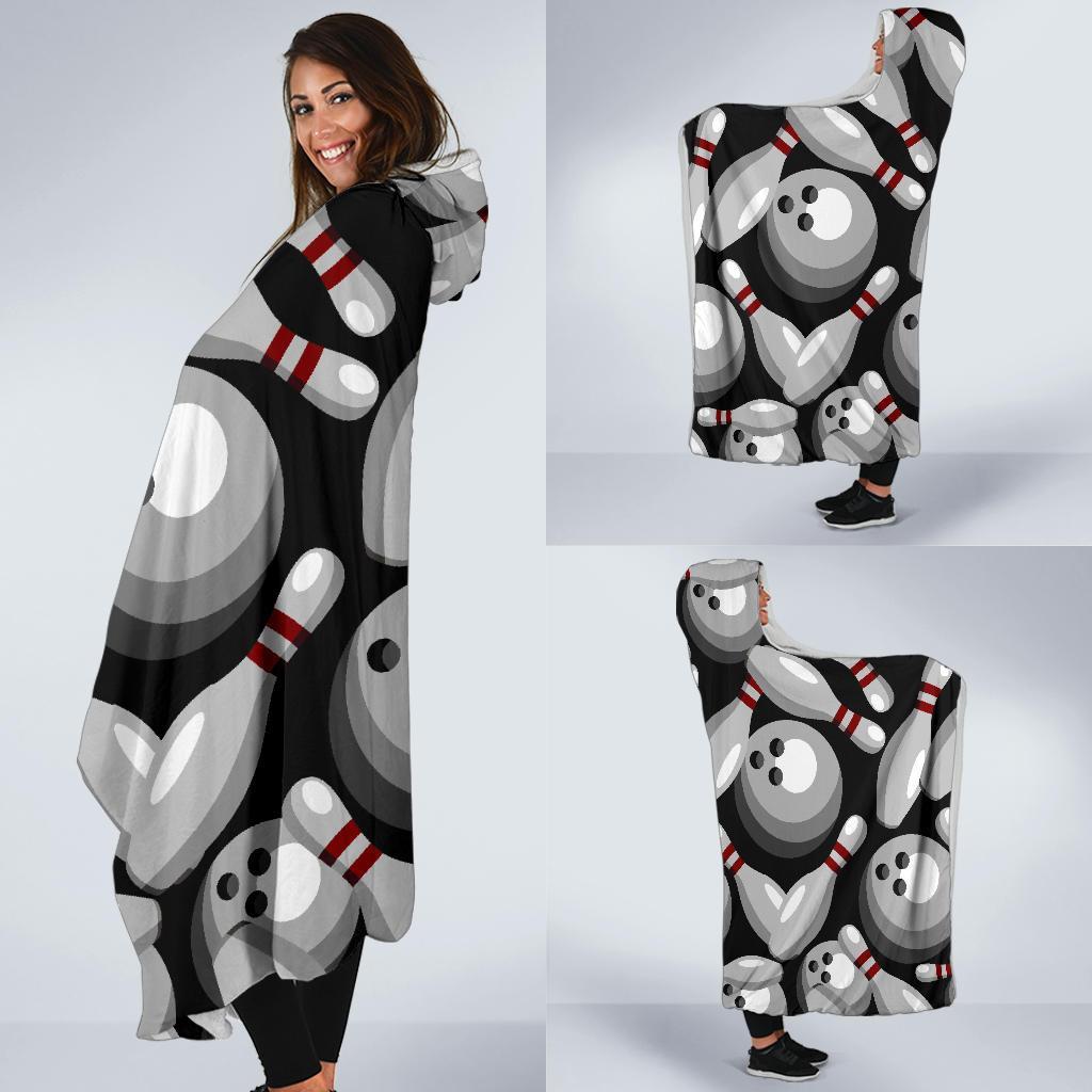 Bowling Pattern Print Hooded Blanket-grizzshop