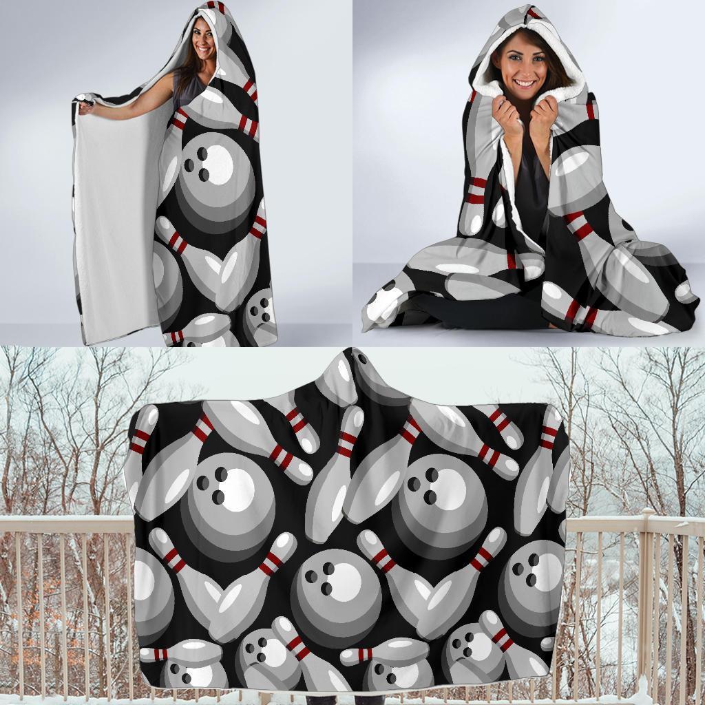 Bowling Pattern Print Hooded Blanket-grizzshop