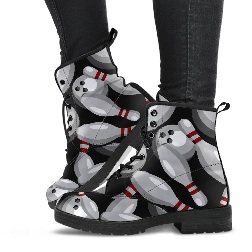Bowling Pattern Print Men Women Leather Boots-grizzshop