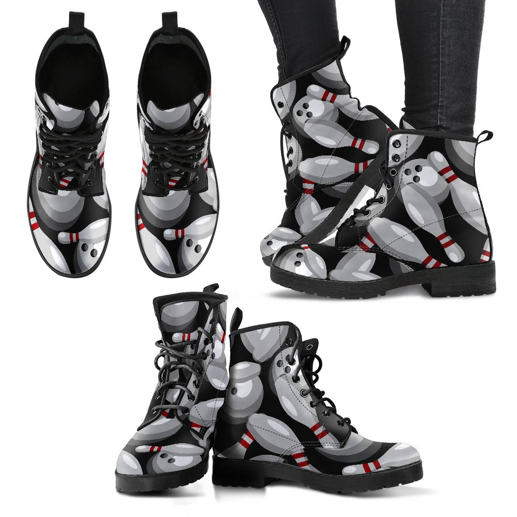 Bowling Pattern Print Men Women Leather Boots-grizzshop