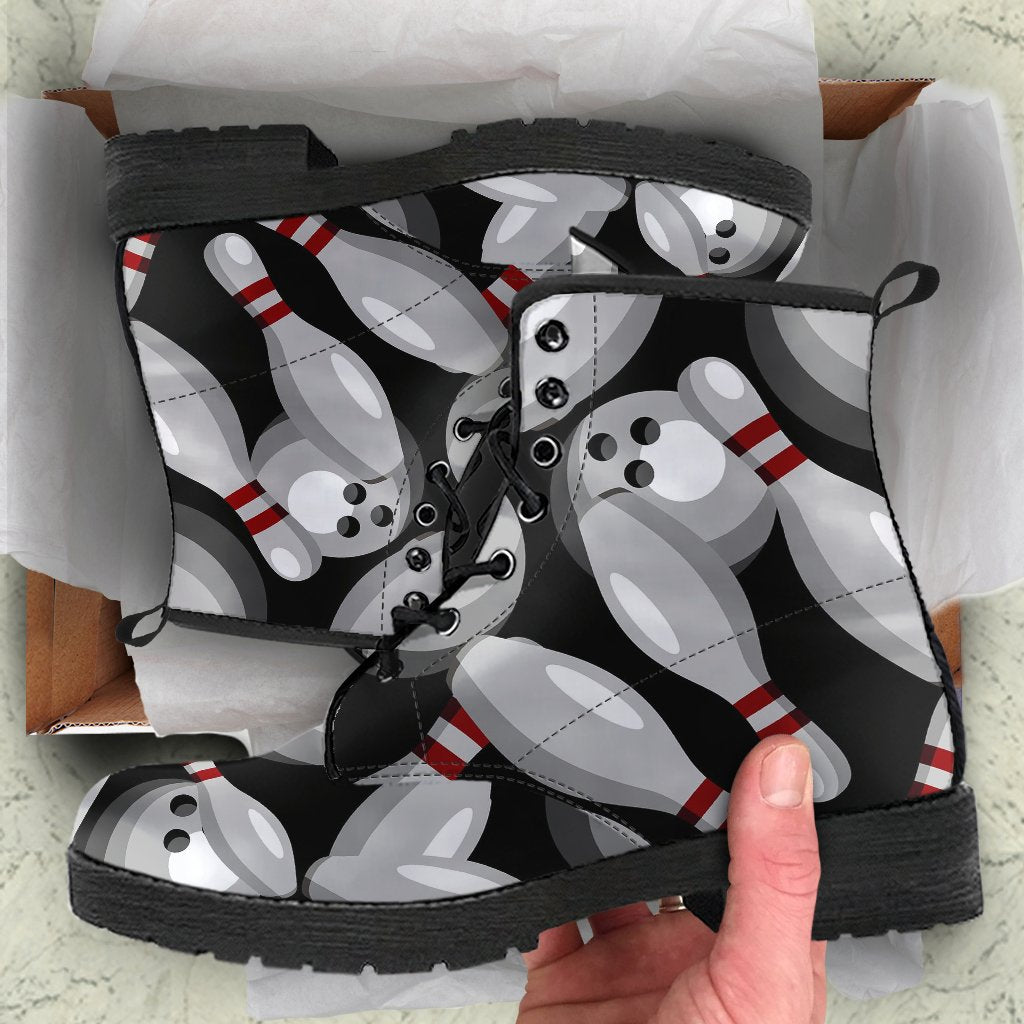 Bowling Pattern Print Men Women Leather Boots-grizzshop