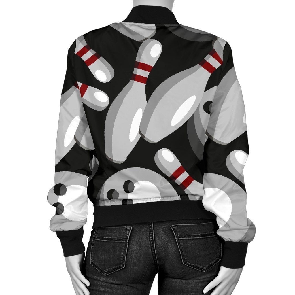 Bowling Pattern Print Women Casual Bomber Jacket-grizzshop