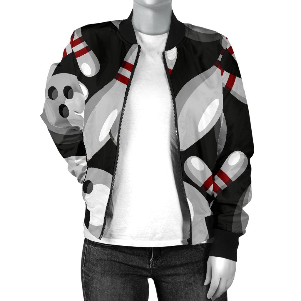 Bowling Pattern Print Women Casual Bomber Jacket-grizzshop