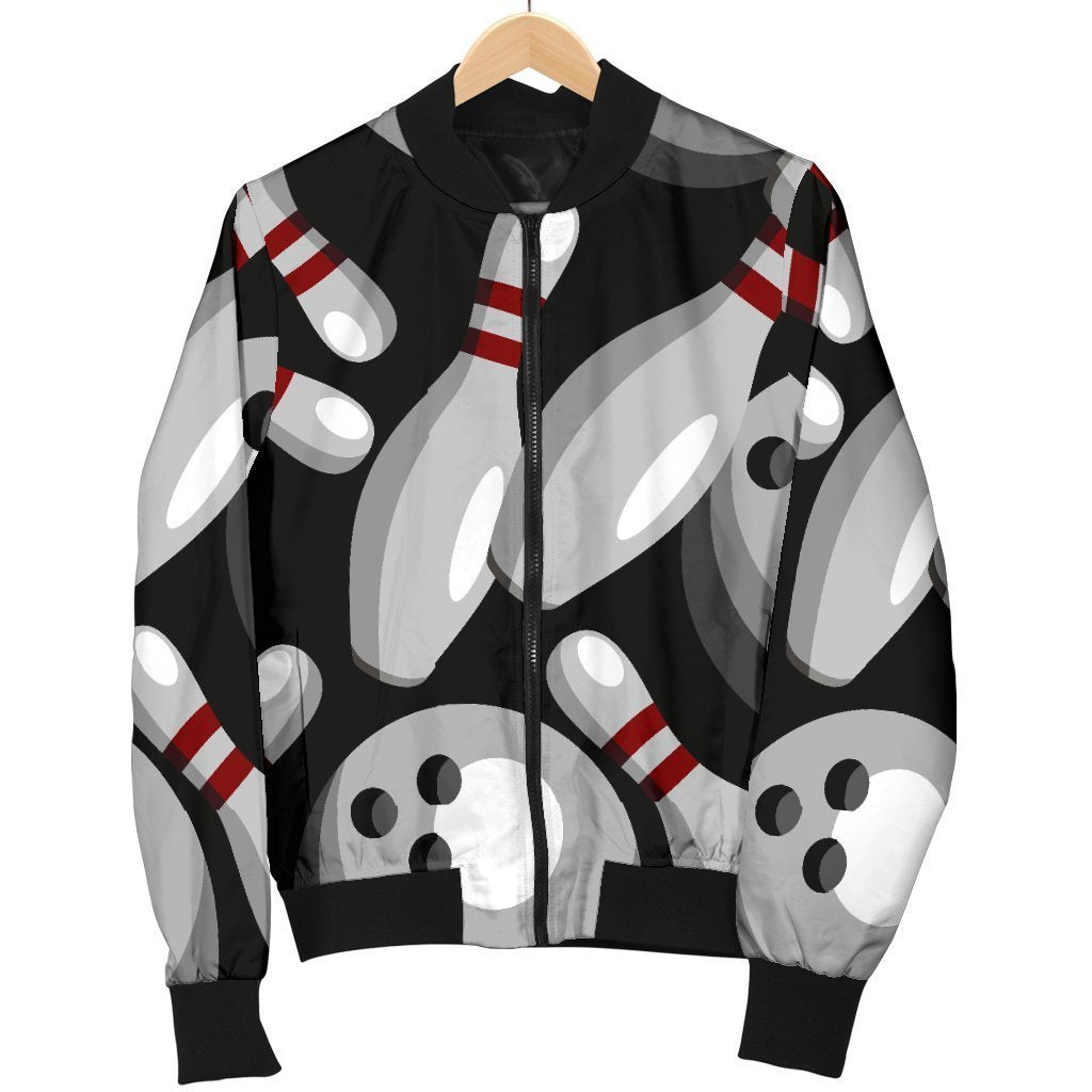 Bowling Pattern Print Women Casual Bomber Jacket-grizzshop