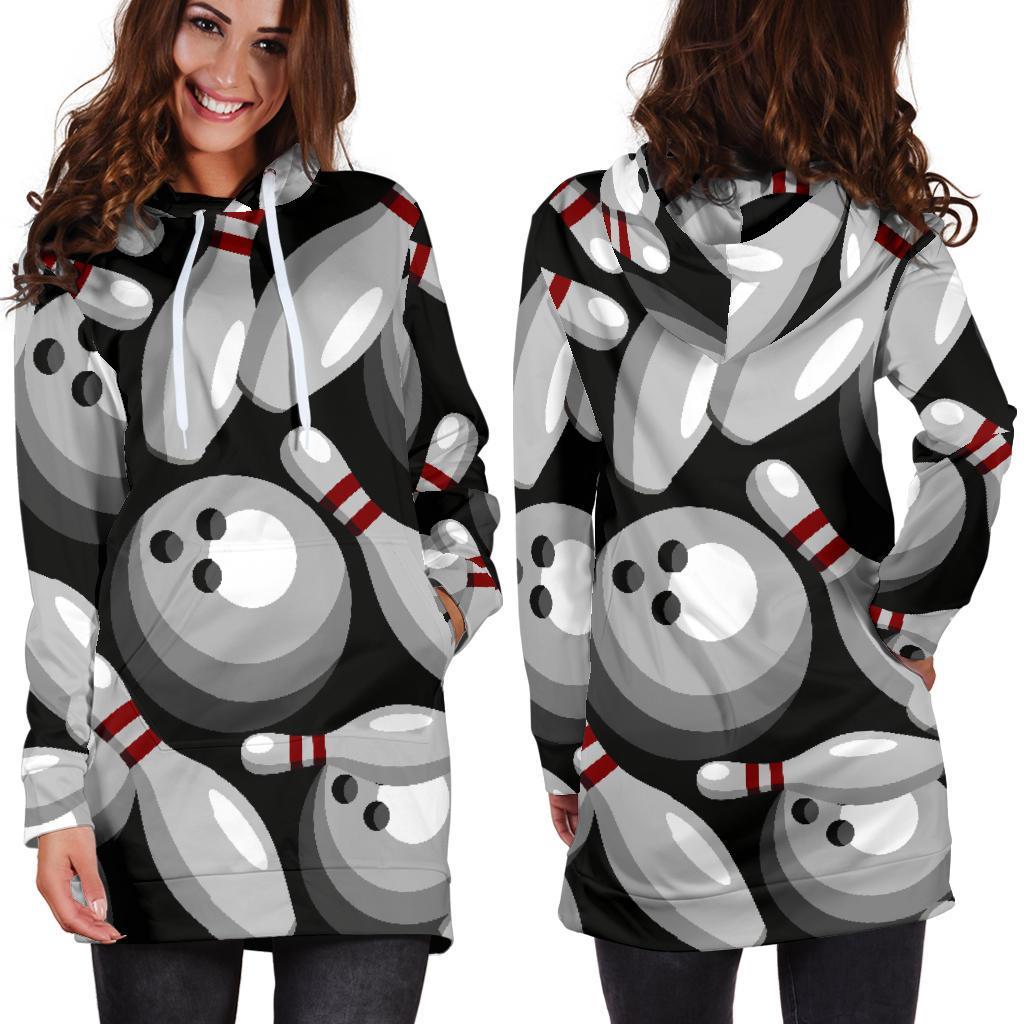 Bowling Pattern Print Women Hoodie Dress-grizzshop