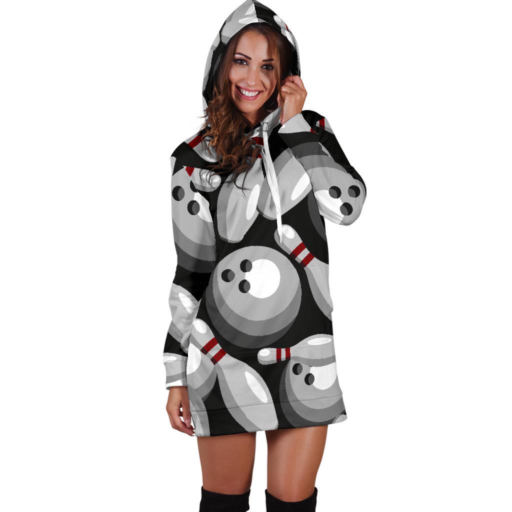 Bowling Pattern Print Women Hoodie Dress-grizzshop