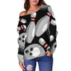 Bowling Pattern Print Women Off Shoulder Sweatshirt-grizzshop