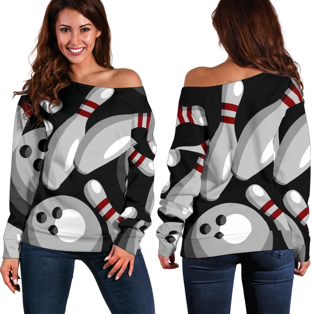 Bowling Pattern Print Women Off Shoulder Sweatshirt-grizzshop