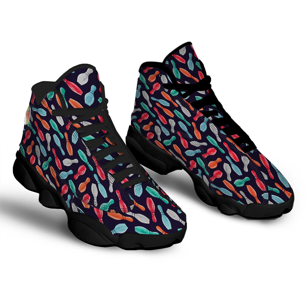 Bowling Pins Watercolor Print Pattern Black Basketball Shoes-grizzshop