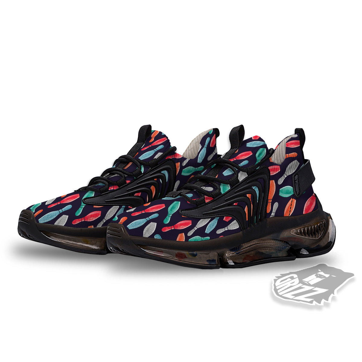 Bowling Pins Watercolor Print Pattern Black Gym Shoes-grizzshop