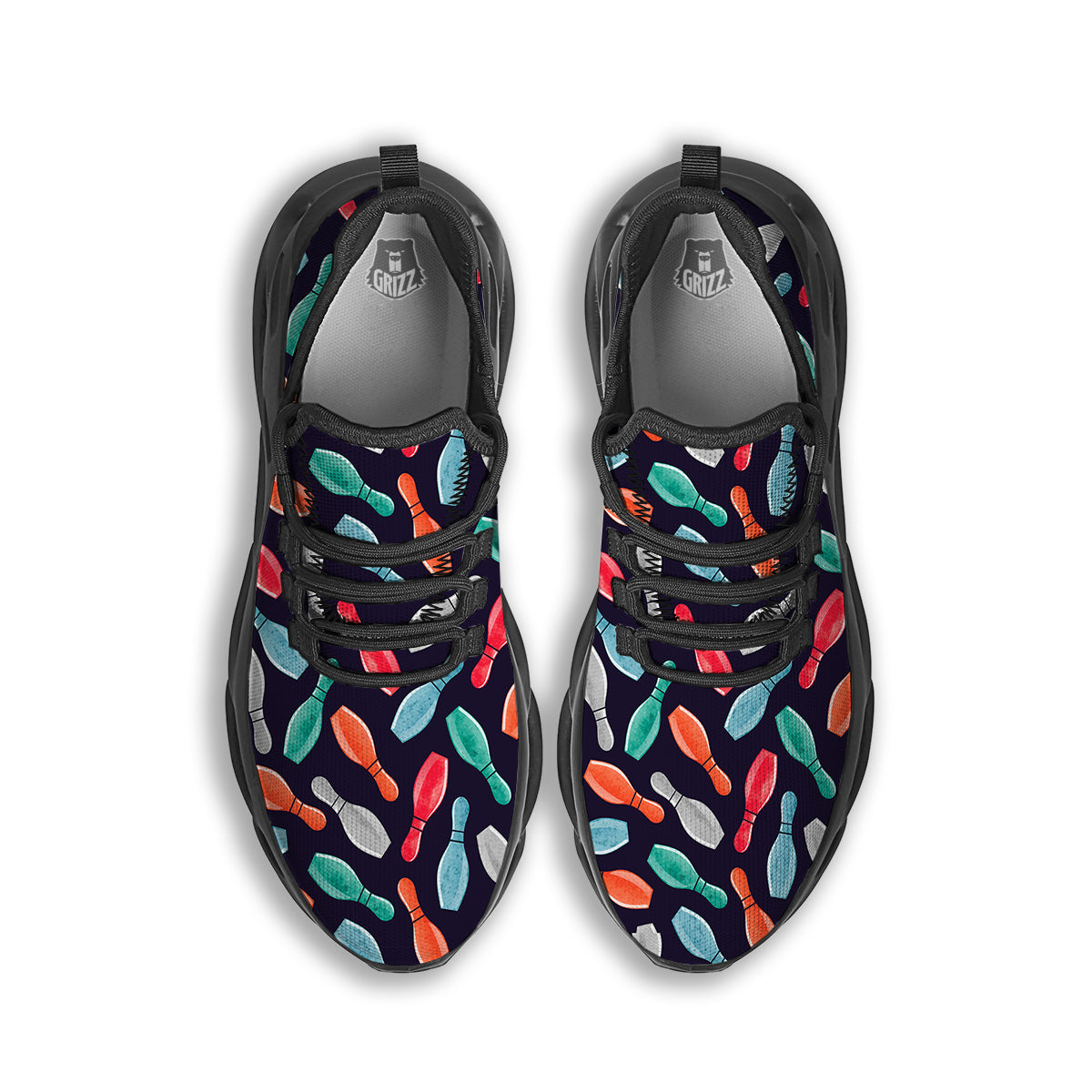 Bowling Pins Watercolor Print Pattern Black Running Shoes-grizzshop