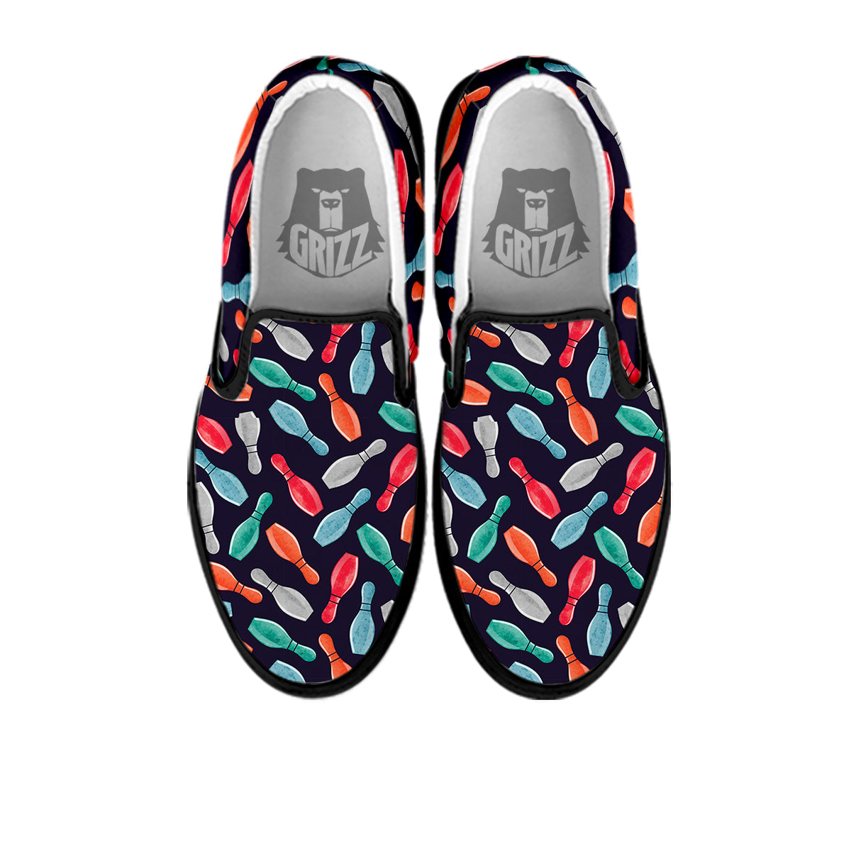 Bowling Pins Watercolor Print Pattern Black Slip On Shoes-grizzshop