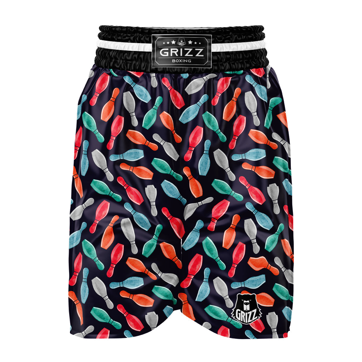 Bowling Pins Watercolor Print Pattern Boxing Shorts-grizzshop