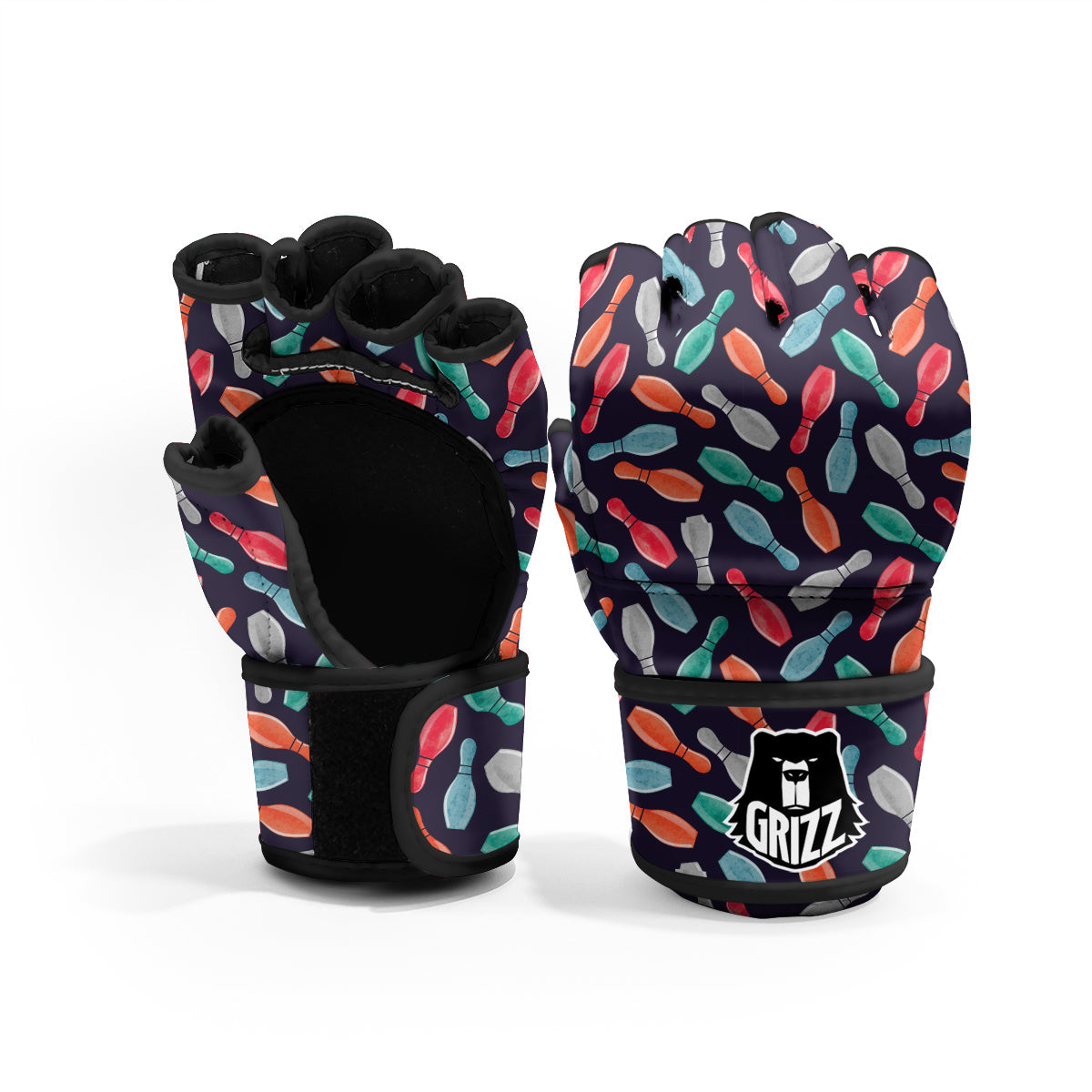 Bowling Pins Watercolor Print Pattern MMA Gloves-grizzshop