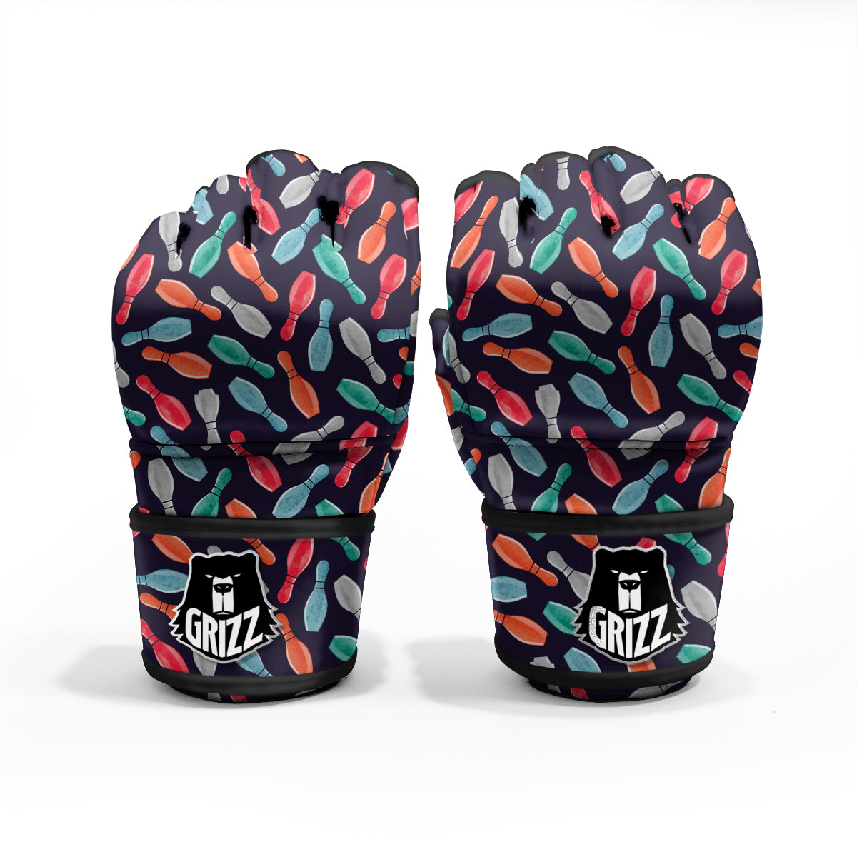 Bowling Pins Watercolor Print Pattern MMA Gloves-grizzshop
