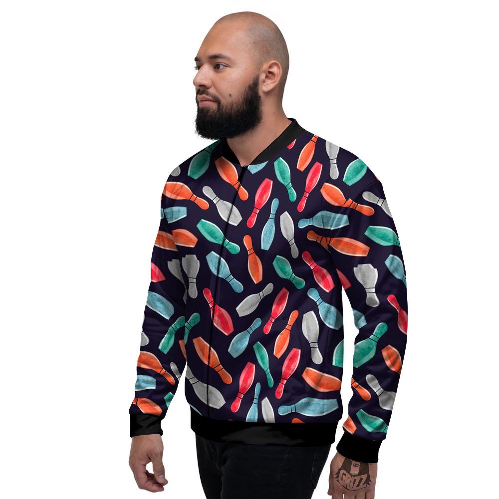 Bowling Pins Watercolor Print Pattern Men's Bomber Jacket-grizzshop