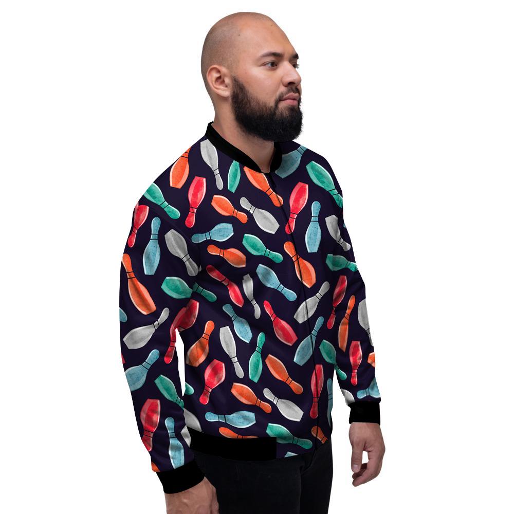 Bowling Pins Watercolor Print Pattern Men's Bomber Jacket-grizzshop