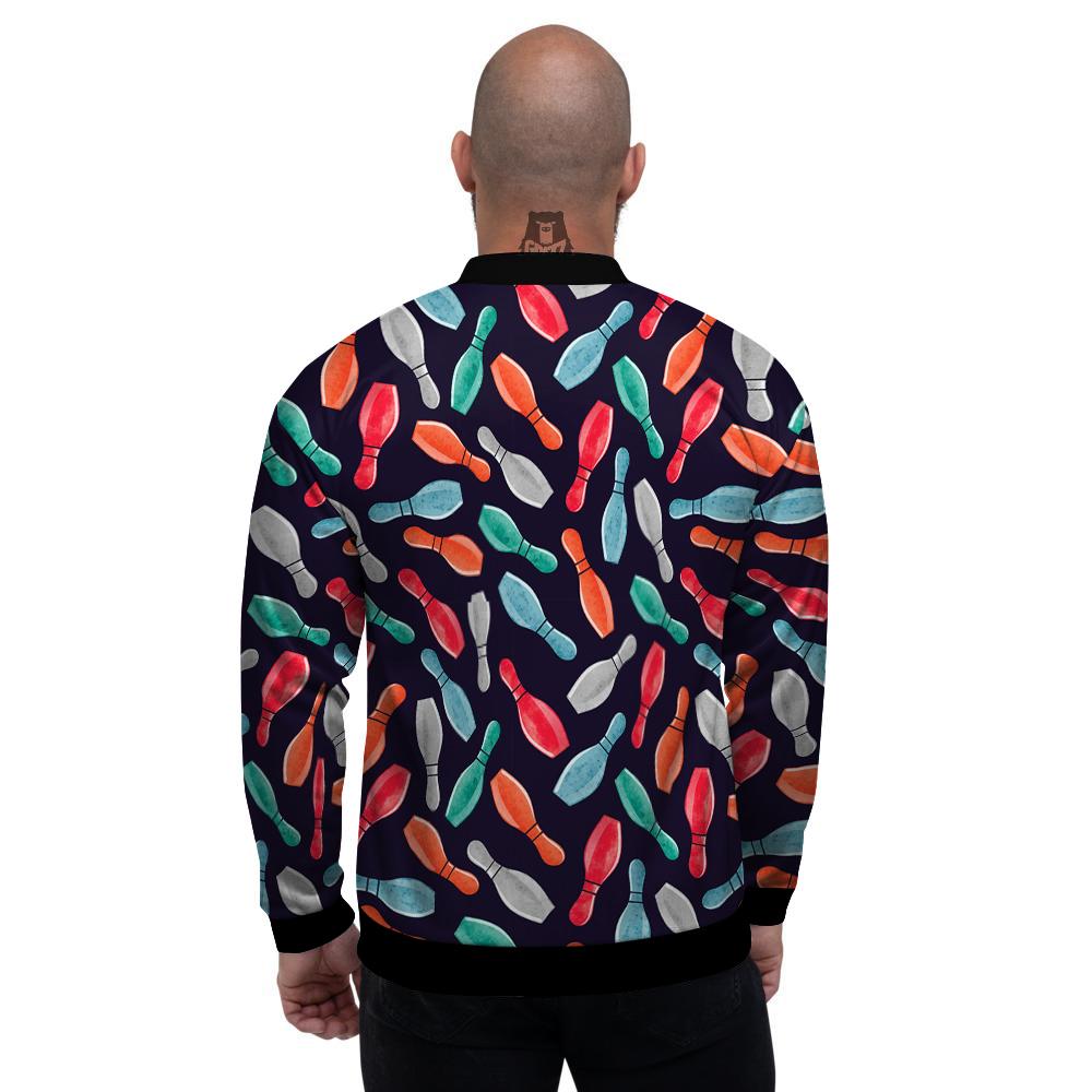 Bowling Pins Watercolor Print Pattern Men's Bomber Jacket-grizzshop