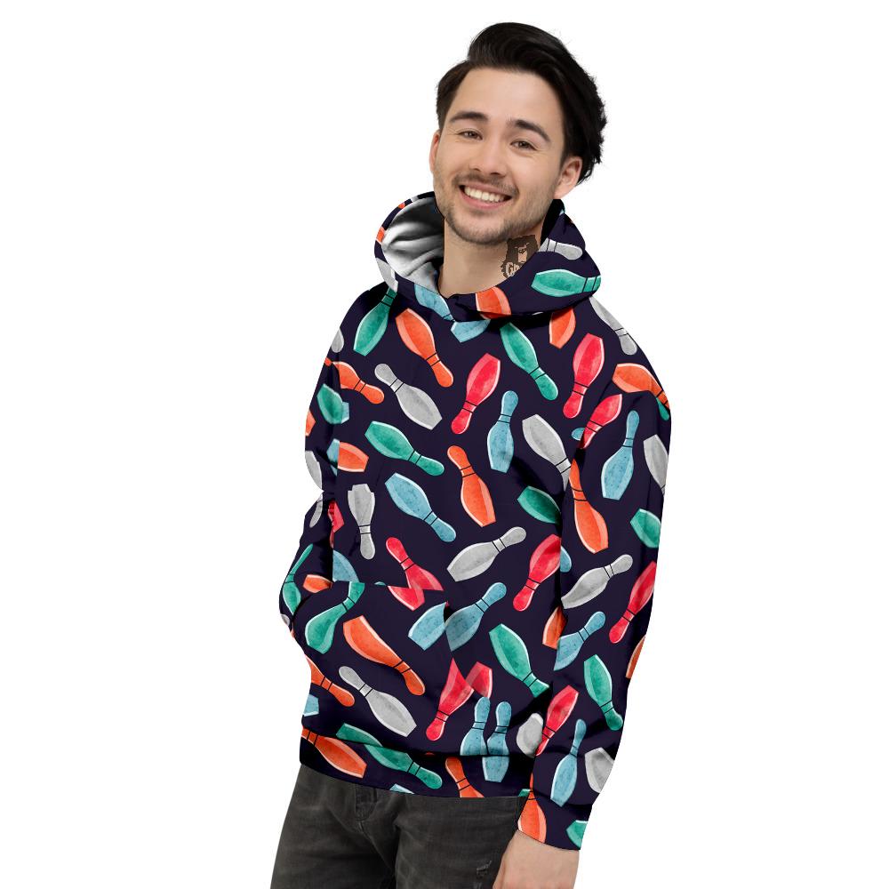 Bowling Pins Watercolor Print Pattern Men's Hoodie-grizzshop