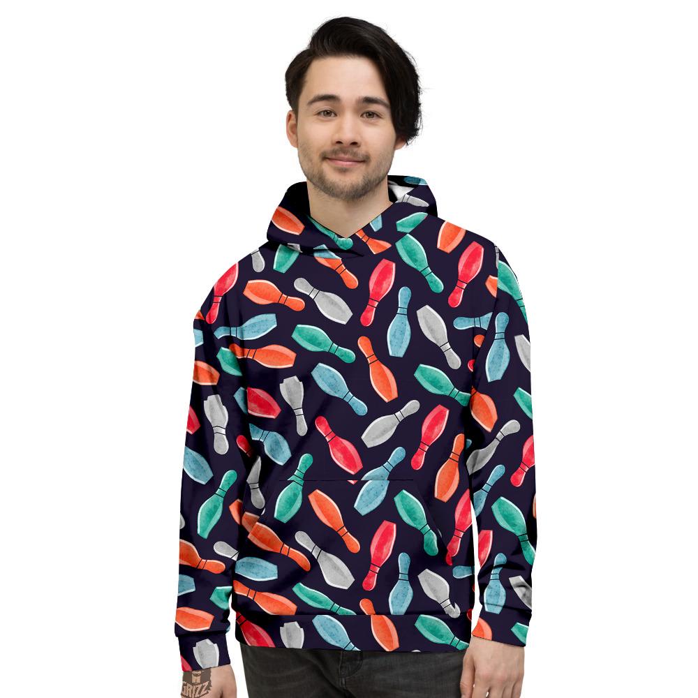 Bowling Pins Watercolor Print Pattern Men's Hoodie-grizzshop